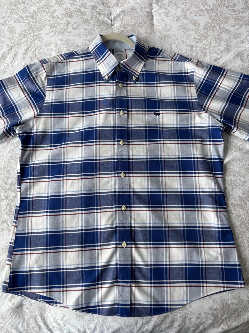 Brooks Brothers Blue and White Plaid Button-Down Shirt Size Large